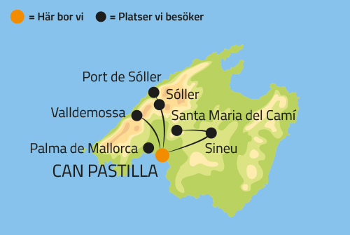Geografisk karta över ön Mallorca.
